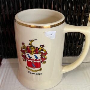 Thompson Cream Mug with Gold Rim and Multicolor Crest